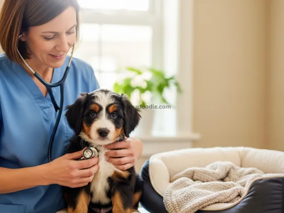 A vet checking a bernedoodle
