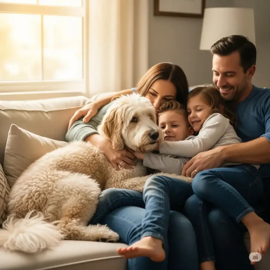 bernedoodle and a happy family