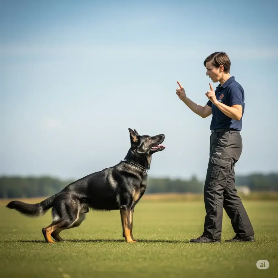 a man training a German Sheperd