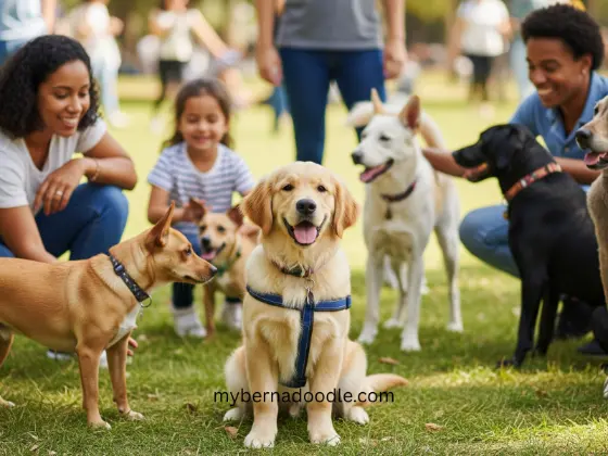 golden is with other dogs