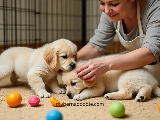 A responsible breeder with golgen retriever puppies