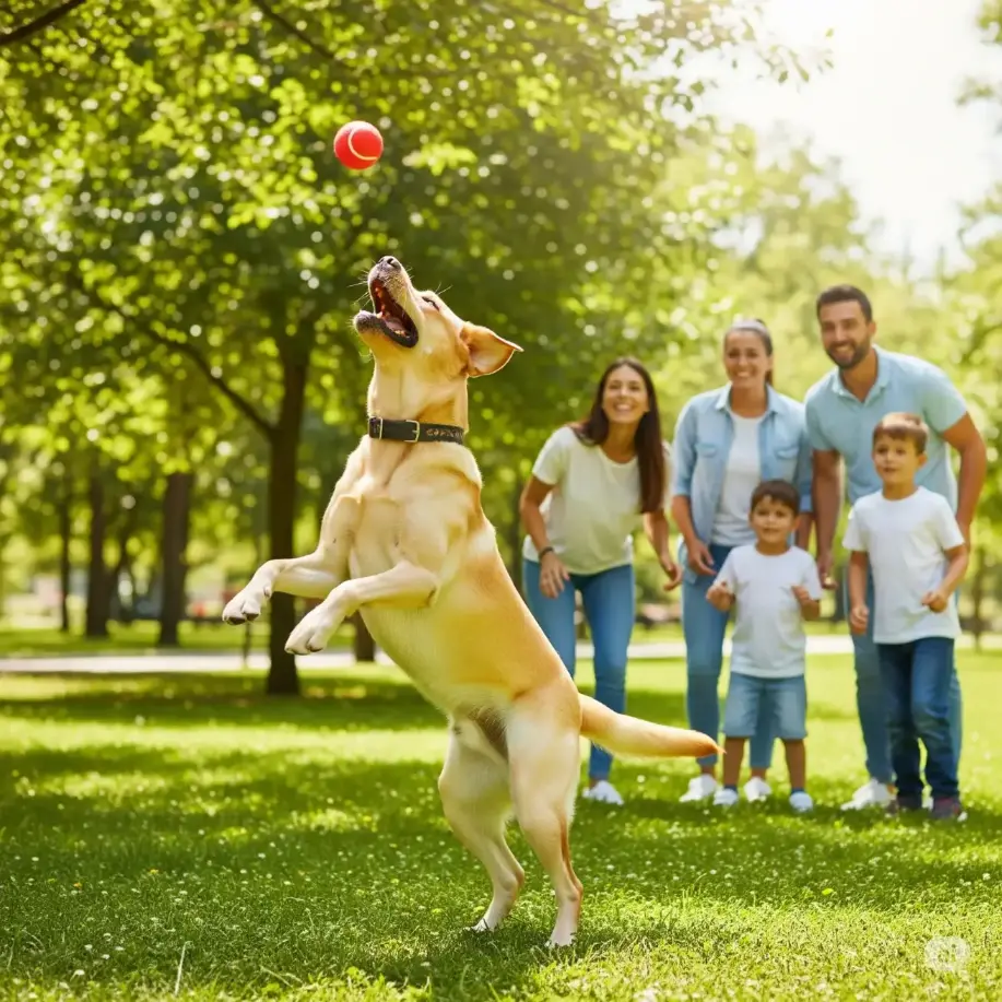 labrador Retriever playing with its family