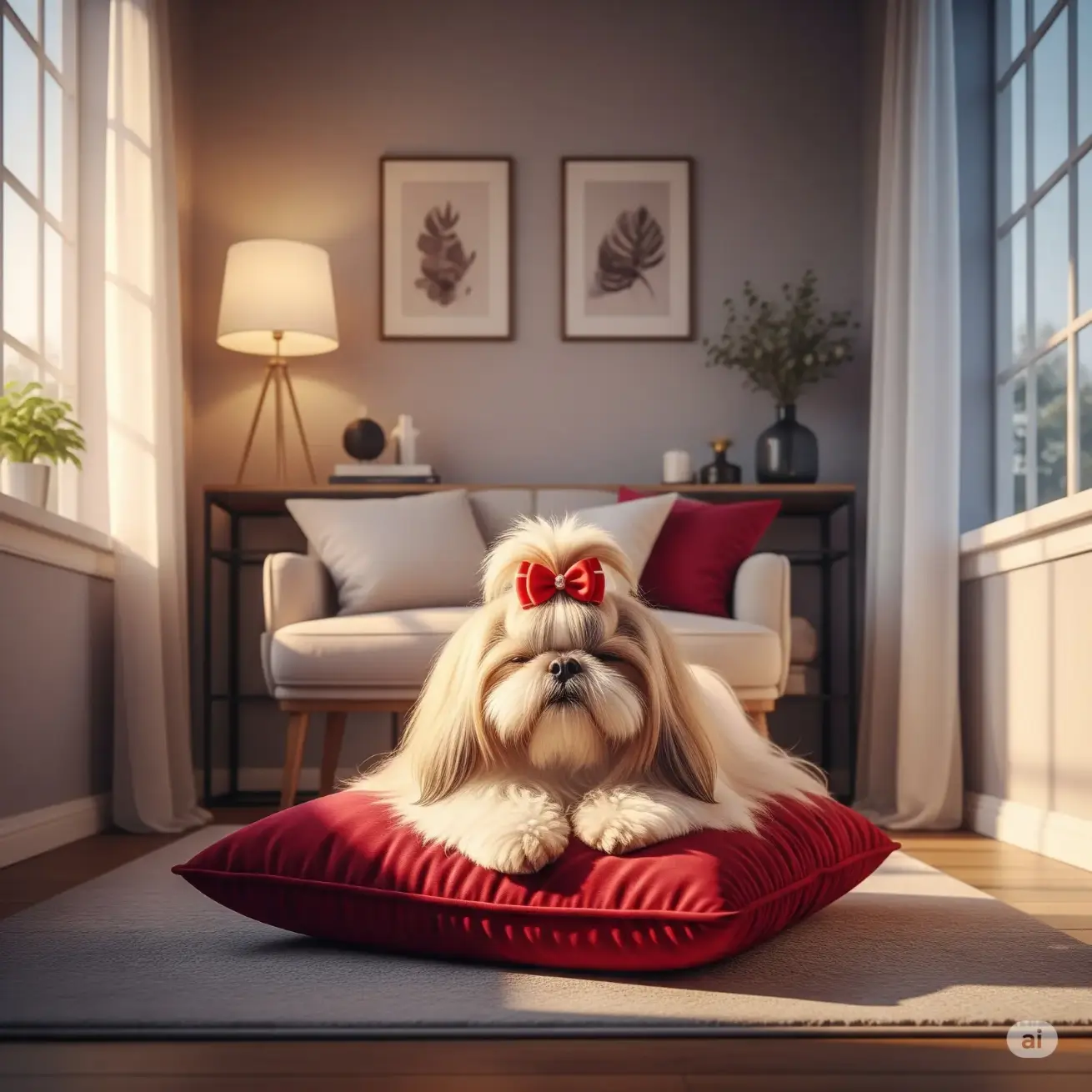 Shih-Tzu sitting on a cushion
