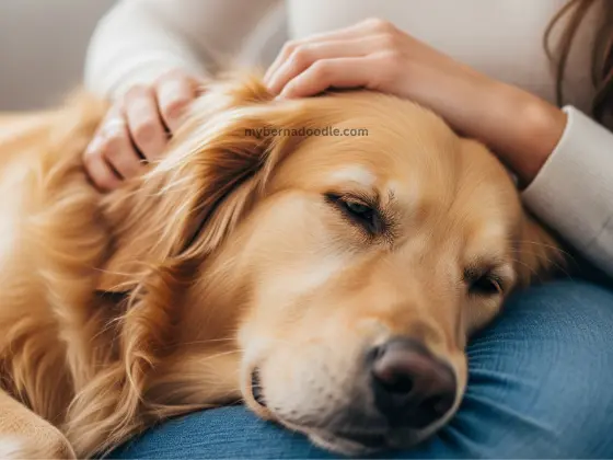 Golden Retriever bonding with its loving owner.