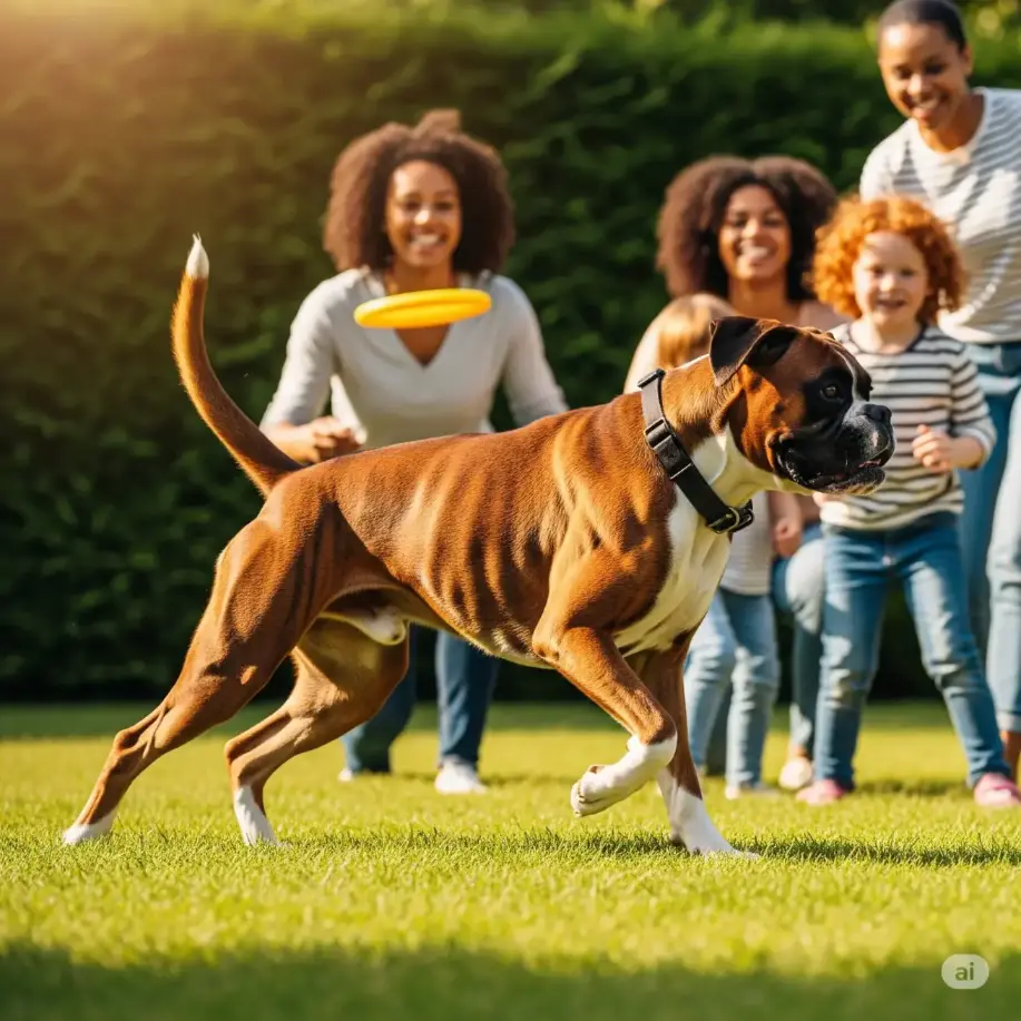 boxer and family palying