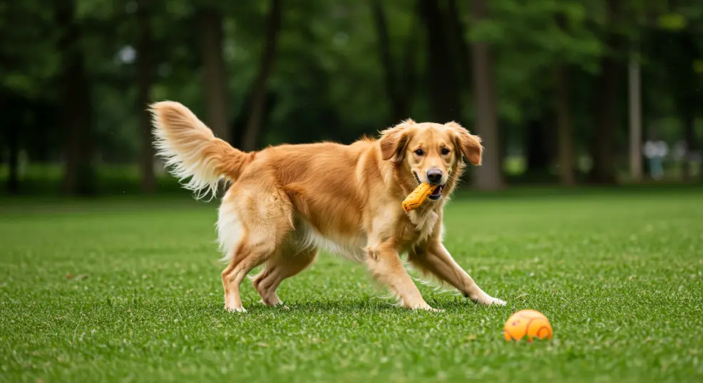 Golden retriever playing happily
