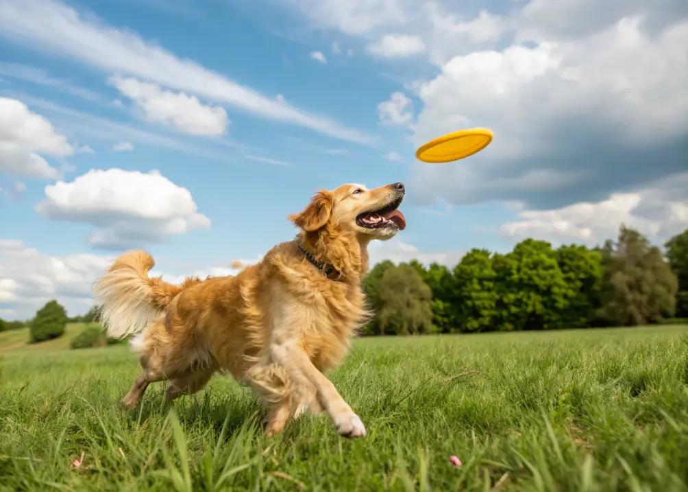 Golden Retriever with classic golden coat outdoors.
