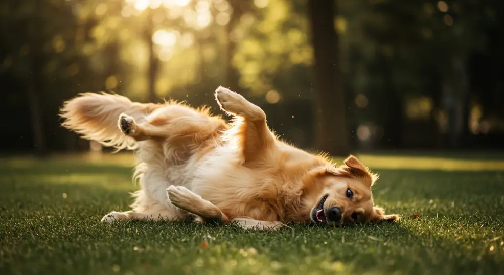 Clumsy Golden Retriever stumbling while running.