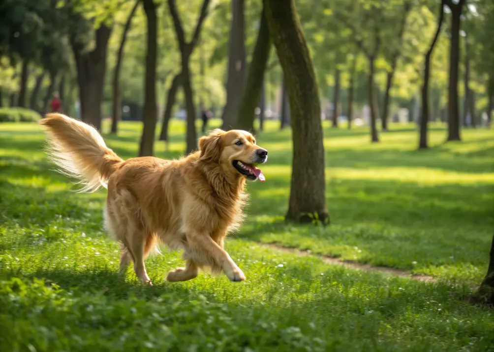 Golden Retriever running outdoors