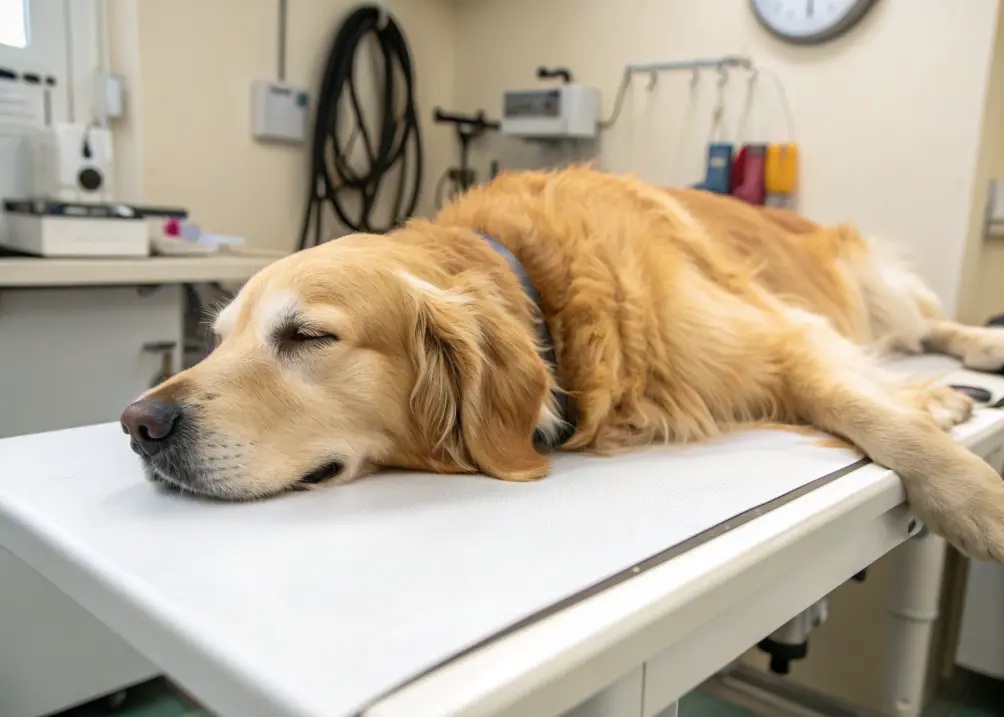 Health Problems in Golden Retrievers at the vet being examined for health checkup.