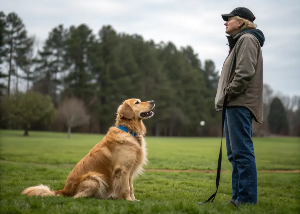 Golden Retriever training for therapy certification.