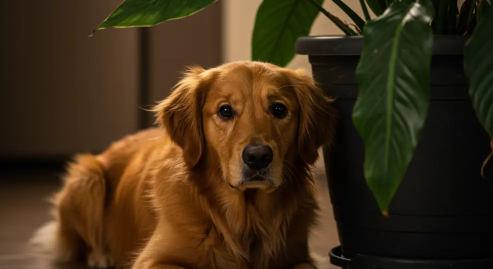 golden retriever sitting alone sad