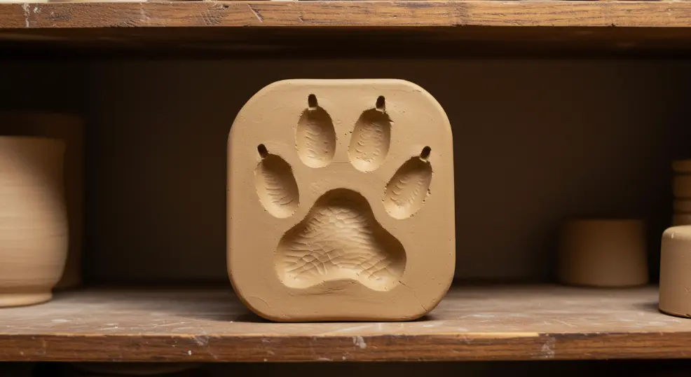 Golden Retriever paw print keepsake in frame.