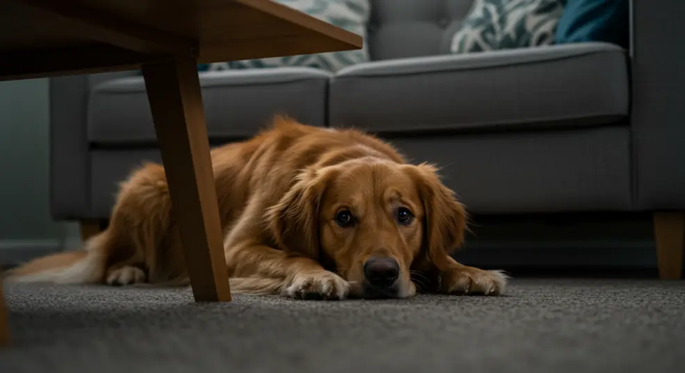 golden retriever sitting sad