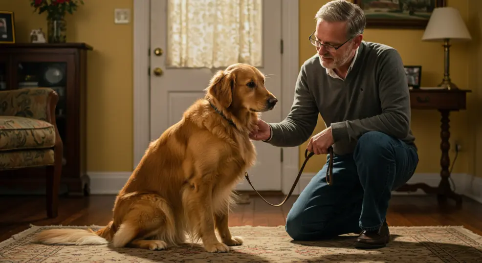 Dog being scolded, showing the wrong way to handle anxiety.