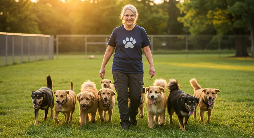  Person volunteering at dog shelter in memory of Golden Retriever.