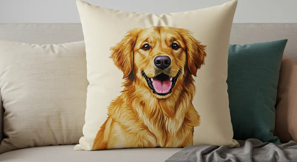  Decorative pillow with Golden Retriever photo.