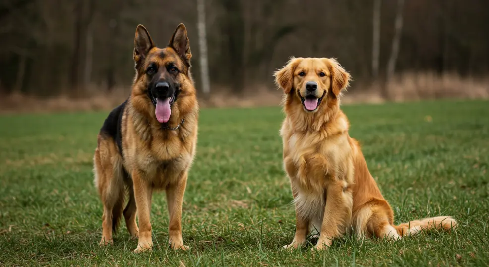 German Shepherd and Golden Retriever size comparison