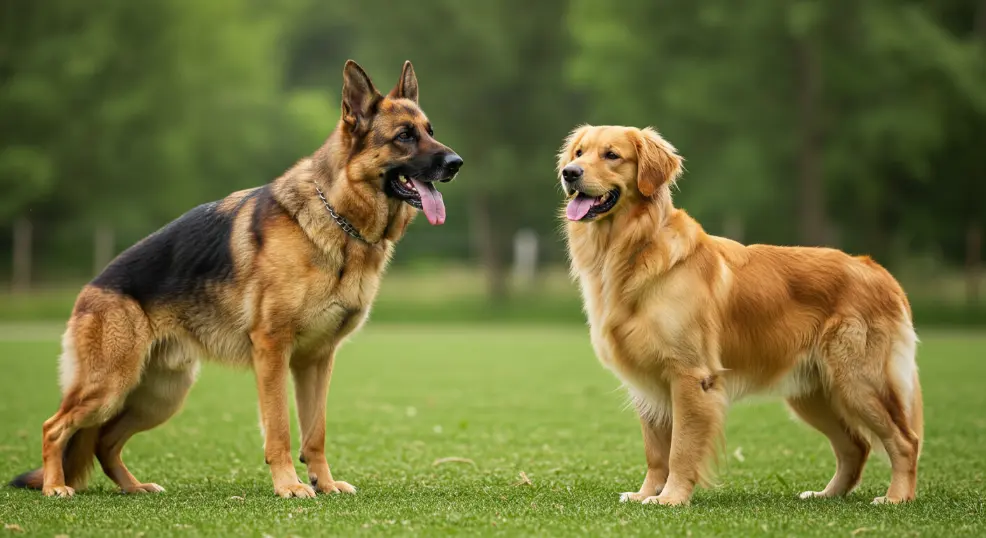 German Shepherd and Golden Retriever standing together