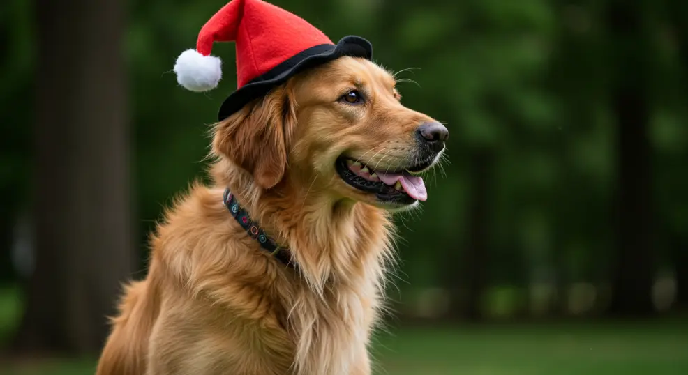  Golden retriever in Halloween costume sitting