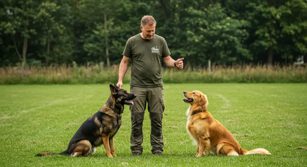  Training session with German Shepherd and Golden Retriever.