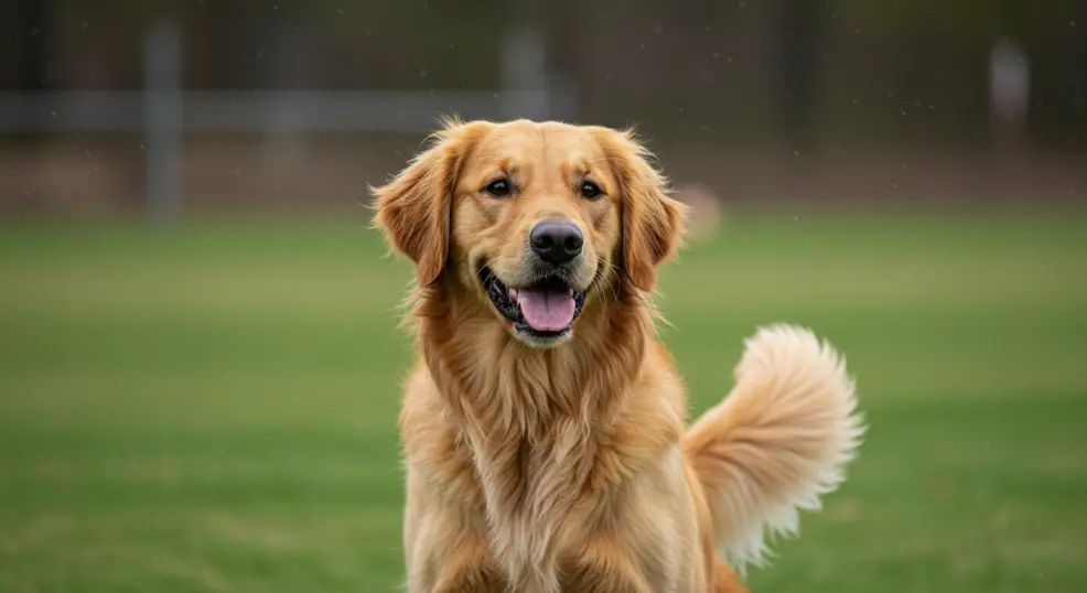 adopting a golden retriever and sitting on grass