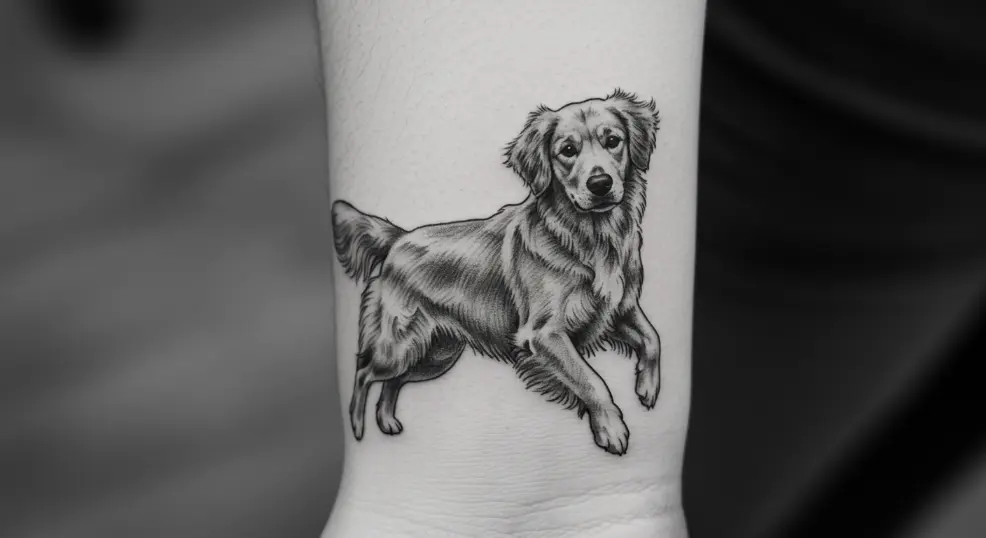 Golden Retriever tattoo on arm of owner