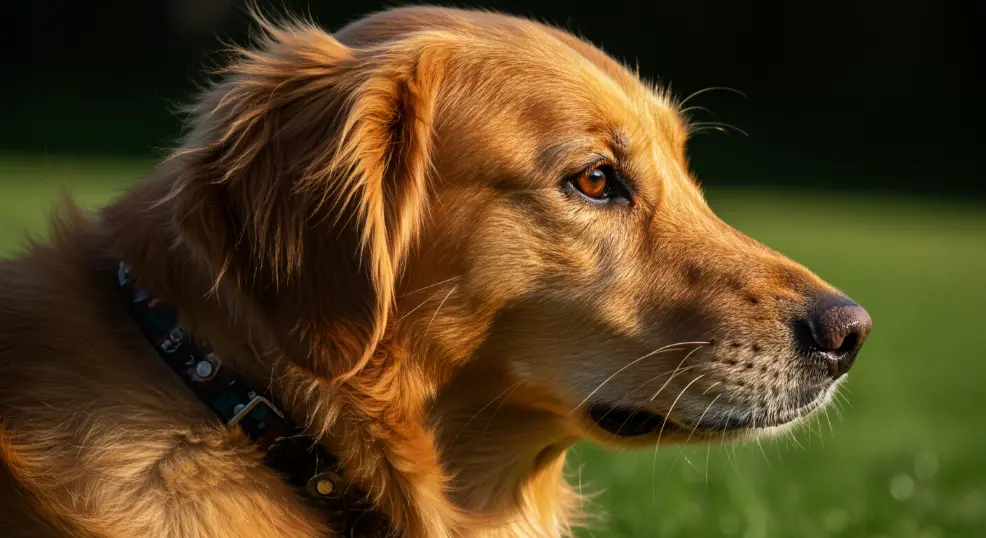  Golden Retriever coat with soft golden shine in sunlight.