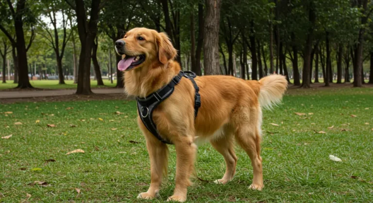 Harnesses, Collars & Leashes on golden retriever.