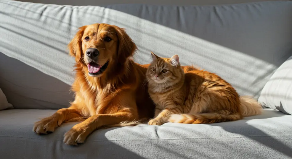  Home setup with cat perch and dog bed side by side.
