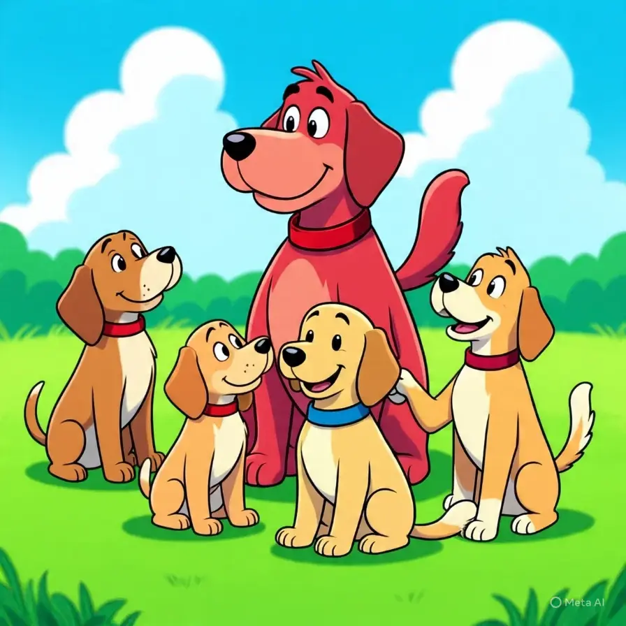 Cartoon Golden Retriever in a kids’ storybook illustration.