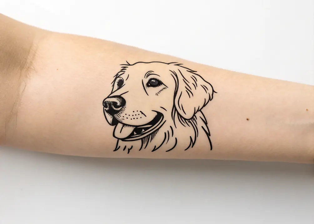 Golden Retriever tattoo with smile.