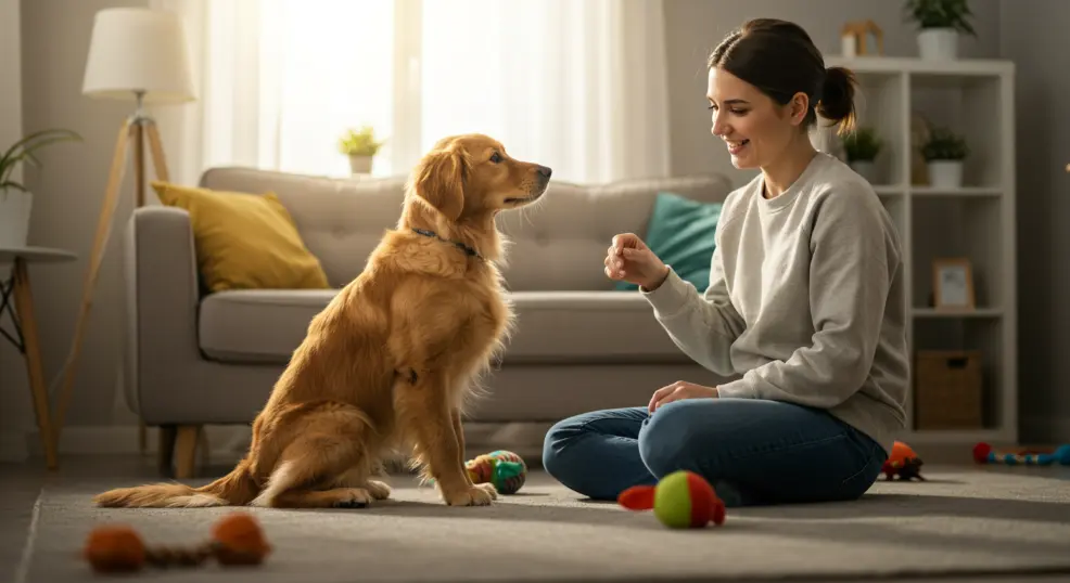 Golden Retriever puppy starting early obedience training.