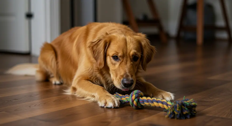 Golden Retriever learning to leave unwanted items during training.