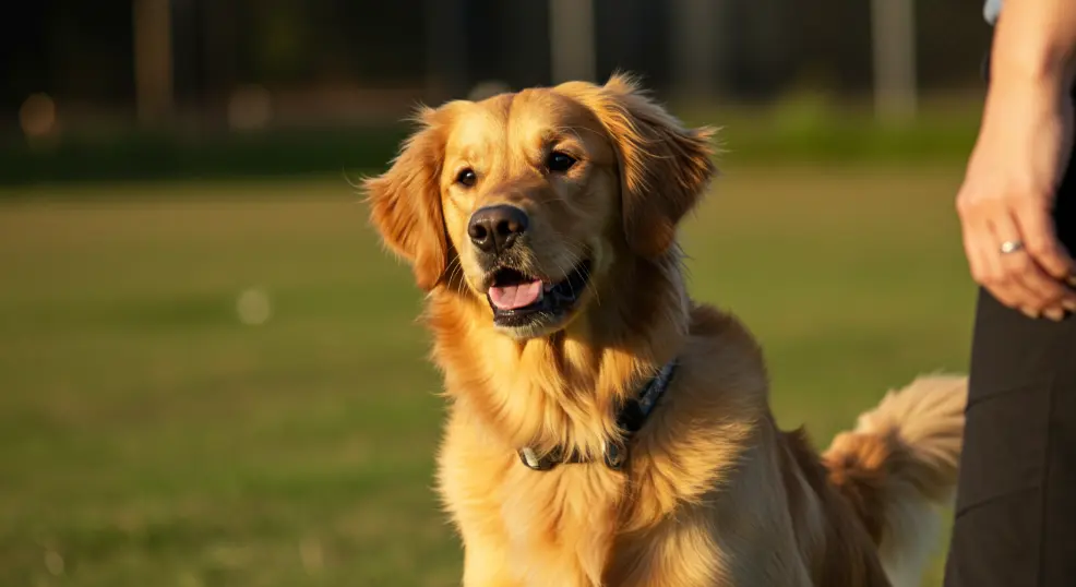 Golden Retriever getting distracted during obedience session.