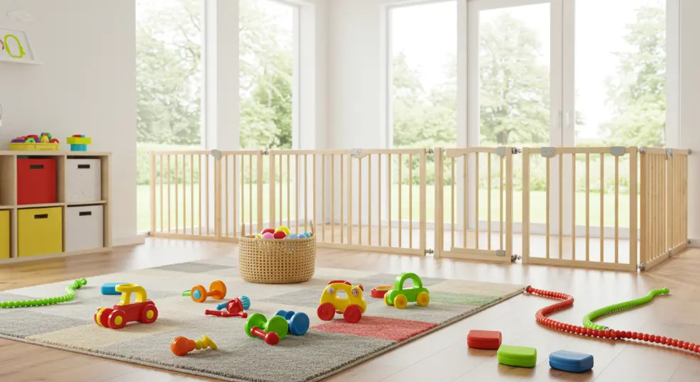 Non-slip rug flooring in a golden retriever puppy nursery.