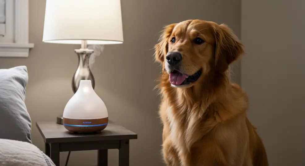 Lavender diffuser in golden retriever nursery.